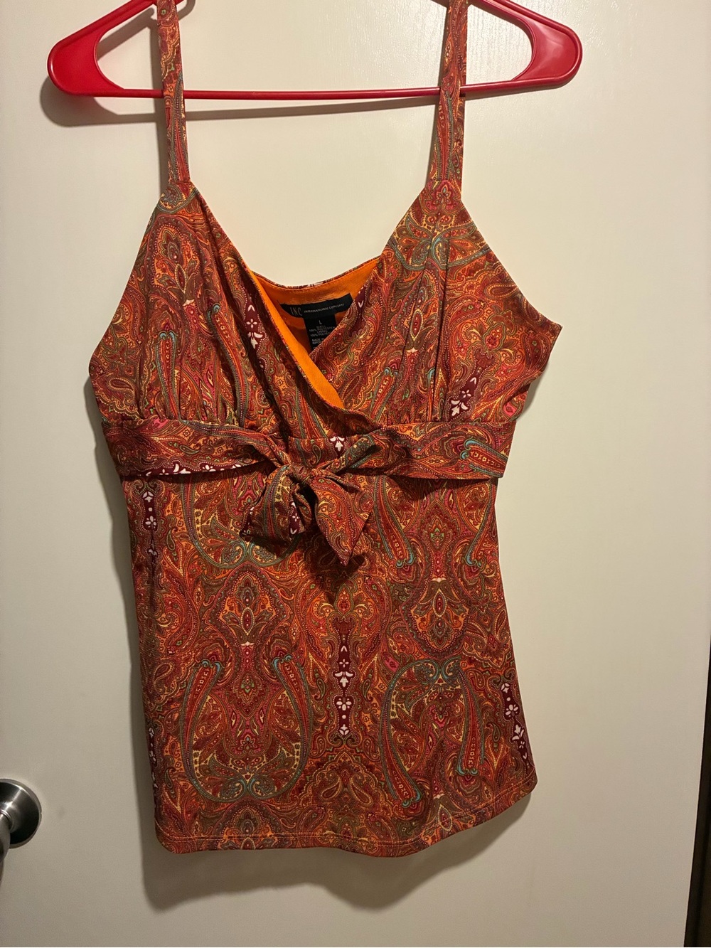 INC International Concepts Orange Paisley Tie-Front Cami